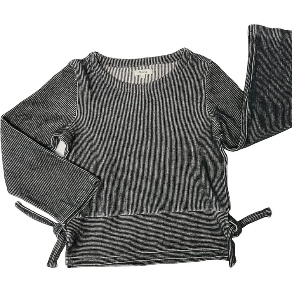 Madewell  MEDIUM French Terry Side Tie Black White Stripe Sweatshirt Top - Picture 2 of 12